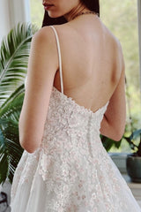Classy Garden Spaghetti Straps A-Line Lace Wedding Dresses-Ballbella
