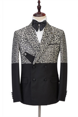 Classy Leopard Print Black Double Breasted Men Suits-Ballbella