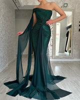 Classy Long Dark Green Mermaid Sleeveless Prom Dresses Long Slit Online-Ballbella