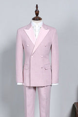 Classy Pink Peaked Lapel Double Breasted Custom Prom Suit-Ballbella