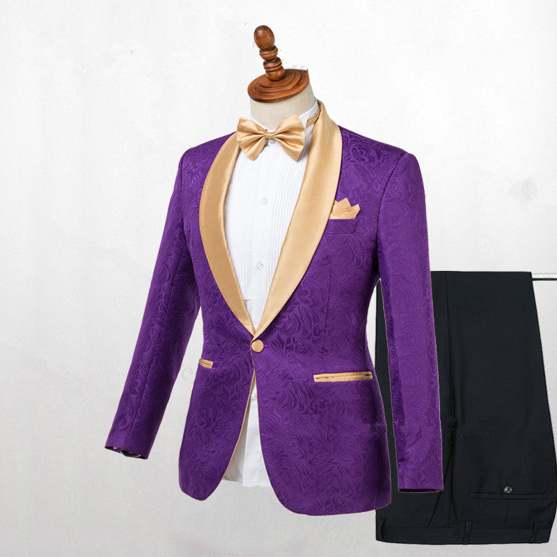 Classy Purple One Button Gold Lapel Wedding Men Suit Online Classy Purple One Button Gold Lapel Wedding Men Suit Online