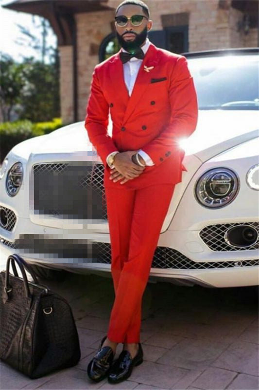 Classy Red Peaked Lapel Double Breasted Formal Men's Business Suitss