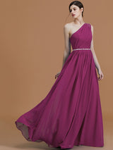 Classy Sleeveless One Shoulders Beading Chiffon Bridesmaid Dresses-Ballbella