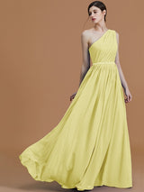 Classy Sleeveless One Shoulders Beading Chiffon Bridesmaid Dresses-Ballbella