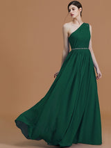 Classy Sleeveless One Shoulders Beading Chiffon Bridesmaid Dresses-Ballbella