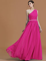 Classy Sleeveless One Shoulders Beading Chiffon Bridesmaid Dresses-Ballbella
