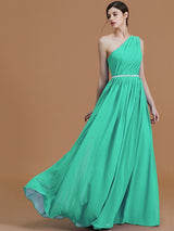 Classy Sleeveless One Shoulders Beading Chiffon Bridesmaid Dresses-Ballbella