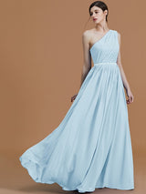 Classy Sleeveless One Shoulders Beading Chiffon Bridesmaid Dresses-Ballbella