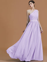 Classy Sleeveless One Shoulders Beading Chiffon Bridesmaid Dresses-Ballbella