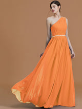 Classy Sleeveless One Shoulders Beading Chiffon Bridesmaid Dresses-Ballbella