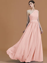 Classy Sleeveless One Shoulders Beading Chiffon Bridesmaid Dresses-Ballbella