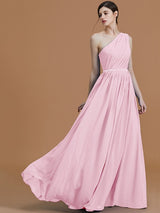 Classy Sleeveless One Shoulders Beading Chiffon Bridesmaid Dresses-Ballbella