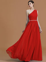 Classy Sleeveless One Shoulders Beading Chiffon Bridesmaid Dresses-Ballbella
