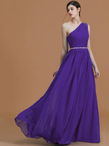 Classy Sleeveless One Shoulders Beading Chiffon Bridesmaid Dresses-Ballbella
