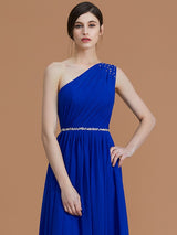 Classy Sleeveless One Shoulders Beading Chiffon Bridesmaid Dresses-Ballbella
