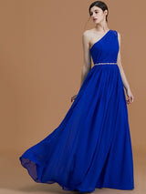 Classy Sleeveless One Shoulders Beading Chiffon Bridesmaid Dresses-Ballbella