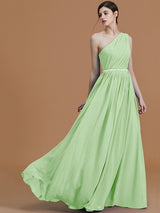 Classy Sleeveless One Shoulders Beading Chiffon Bridesmaid Dresses-Ballbella