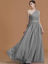 Classy Sleeveless One Shoulders Beading Chiffon Bridesmaid Dresses-Ballbella