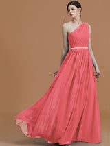 Classy Sleeveless One Shoulders Beading Chiffon Bridesmaid Dresses-Ballbella