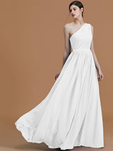Classy Sleeveless One Shoulders Beading Chiffon Bridesmaid Dresses-Ballbella