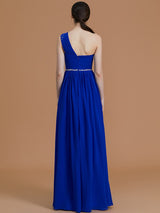 Classy Sleeveless One Shoulders Beading Chiffon Bridesmaid Dresses-Ballbella