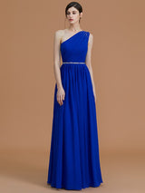 Classy Sleeveless One Shoulders Beading Chiffon Bridesmaid Dresses-Ballbella