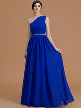 Classy Sleeveless One Shoulders Beading Chiffon Bridesmaid Dresses-Ballbella