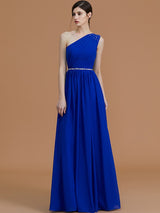 Classy Sleeveless One Shoulders Beading Chiffon Bridesmaid Dresses-Ballbella