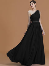 Classy Sleeveless One Shoulders Beading Chiffon Bridesmaid Dresses-Ballbella