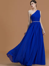 Classy Sleeveless One Shoulders Beading Chiffon Bridesmaid Dresses-Ballbella