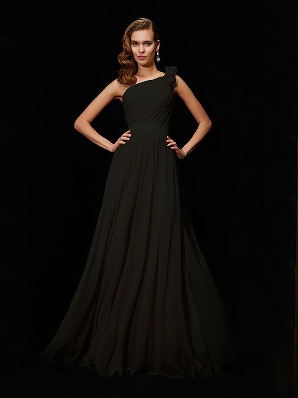 Classy Sleeveless One Shoulders Hand-Made Flower Long Chiffon Bridesmaid Dresses Classy Sleeveless One Shoulders Hand-Made Flower Long Chiffon Bridesmaid Dresses