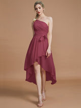 Classy Sleeveless One Shoulders Layers Asymmetrical Chiffon Bridesmaid Dresses-Ballbella