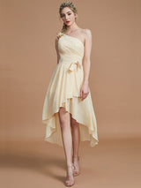 Classy Sleeveless One Shoulders Layers Asymmetrical Chiffon Bridesmaid Dresses-Ballbella