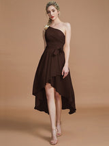 Classy Sleeveless One Shoulders Layers Asymmetrical Chiffon Bridesmaid Dresses-Ballbella