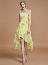 Classy Sleeveless One Shoulders Layers Asymmetrical Chiffon Bridesmaid Dresses-Ballbella