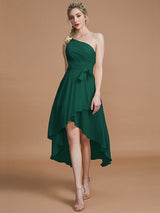 Classy Sleeveless One Shoulders Layers Asymmetrical Chiffon Bridesmaid Dresses-Ballbella