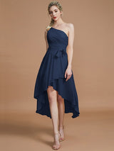 Classy Sleeveless One Shoulders Layers Asymmetrical Chiffon Bridesmaid Dresses-Ballbella