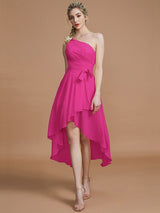 Classy Sleeveless One Shoulders Layers Asymmetrical Chiffon Bridesmaid Dresses-Ballbella