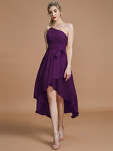 Classy Sleeveless One Shoulders Layers Asymmetrical Chiffon Bridesmaid Dresses-Ballbella