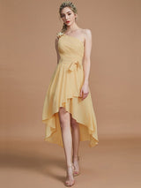 Classy Sleeveless One Shoulders Layers Asymmetrical Chiffon Bridesmaid Dresses-Ballbella