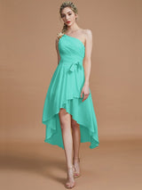 Classy Sleeveless One Shoulders Layers Asymmetrical Chiffon Bridesmaid Dresses-Ballbella