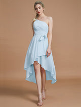 Classy Sleeveless One Shoulders Layers Asymmetrical Chiffon Bridesmaid Dresses-Ballbella