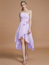 Classy Sleeveless One Shoulders Layers Asymmetrical Chiffon Bridesmaid Dresses-Ballbella