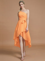 Classy Sleeveless One Shoulders Layers Asymmetrical Chiffon Bridesmaid Dresses-Ballbella