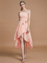 Classy Sleeveless One Shoulders Layers Asymmetrical Chiffon Bridesmaid Dresses-Ballbella