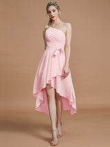 Classy Sleeveless One Shoulders Layers Asymmetrical Chiffon Bridesmaid Dresses-Ballbella