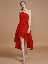Classy Sleeveless One Shoulders Layers Asymmetrical Chiffon Bridesmaid Dresses-Ballbella