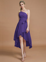 Classy Sleeveless One Shoulders Layers Asymmetrical Chiffon Bridesmaid Dresses-Ballbella