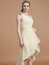 Classy Sleeveless One Shoulders Layers Asymmetrical Chiffon Bridesmaid Dresses-Ballbella