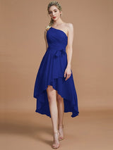Classy Sleeveless One Shoulders Layers Asymmetrical Chiffon Bridesmaid Dresses-Ballbella